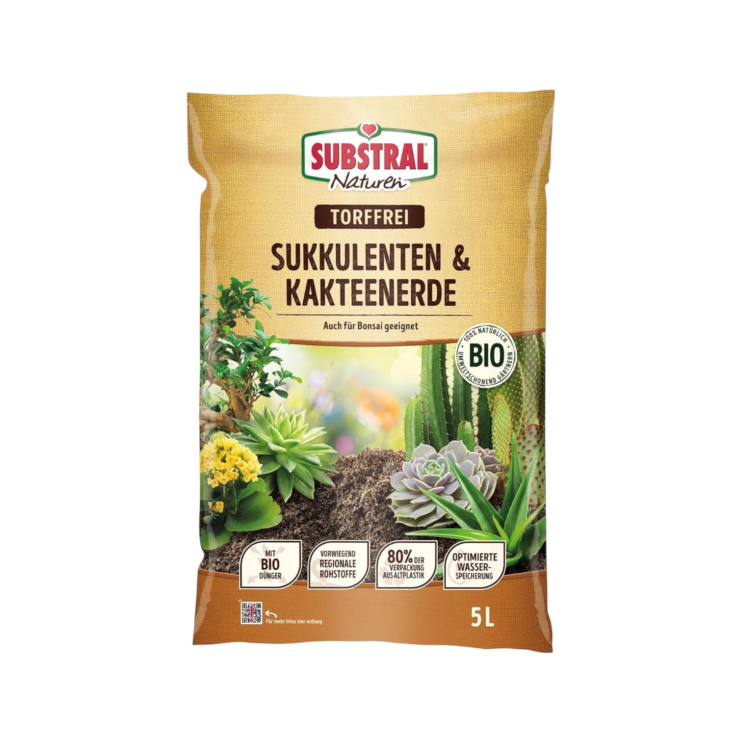 Substral Naturen Sukkulente & Kaktus Erde Bio & torffrei, für Sukkulenten, Kakteen und Bonsai, 3 Monate vorgedüngt, 5 L