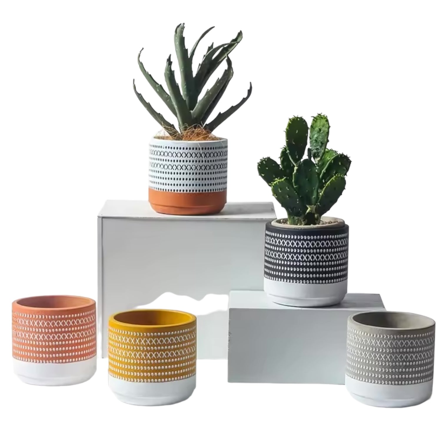 BOHO AURA – Blumentopf, Terracotta-Schwarz-Weiß, Ø 13,5 cm, handgefertigt