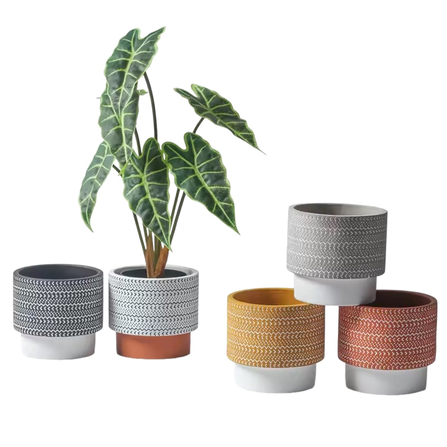 BOHO AURA – Blumentopf, Terracotta-Schwarz-Weiß, Ø 13,5 cm, handgefertigt