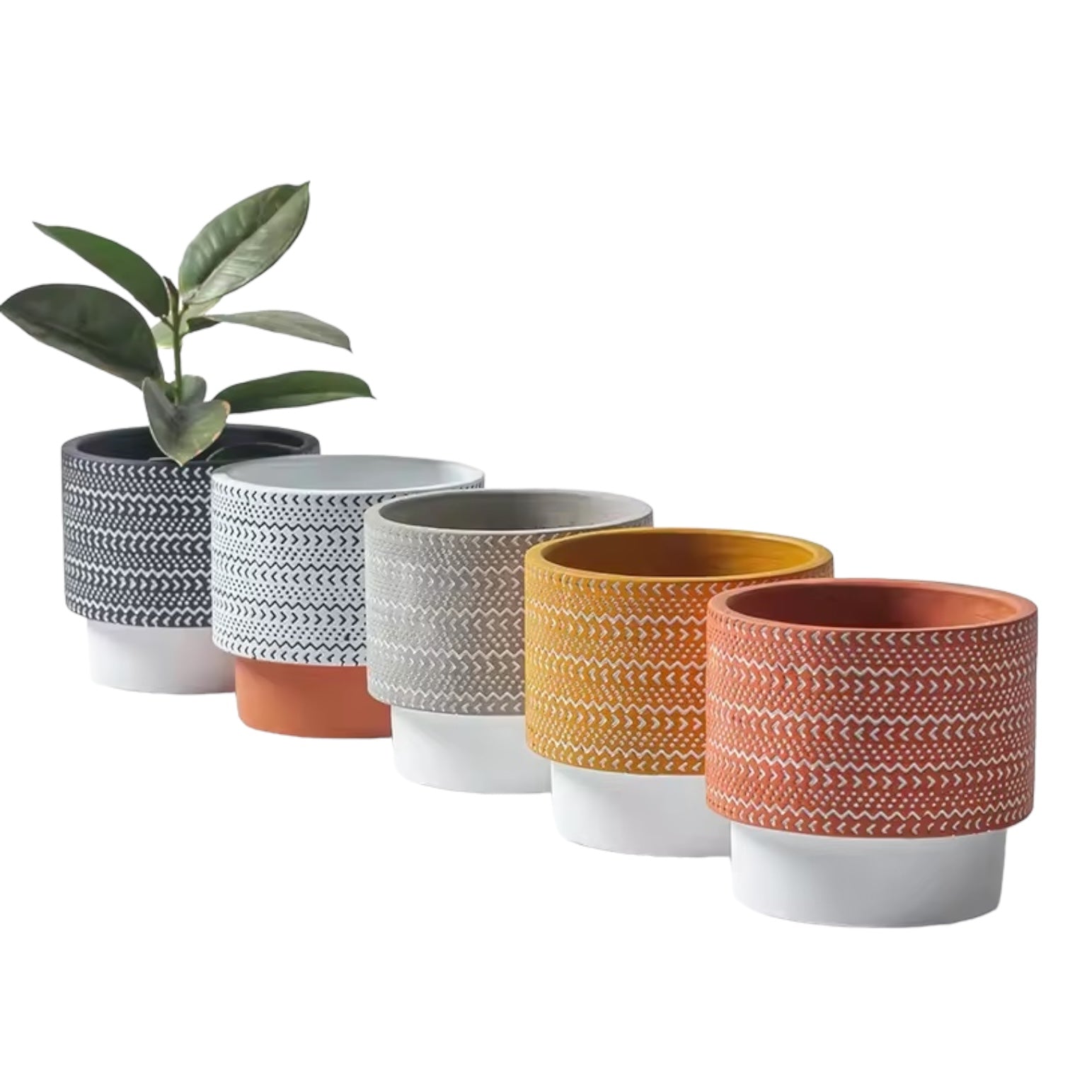 BOHO AURA – Blumentopf, Terracotta-Schwarz-Weiß, Ø 13,5 cm, handgefertigt