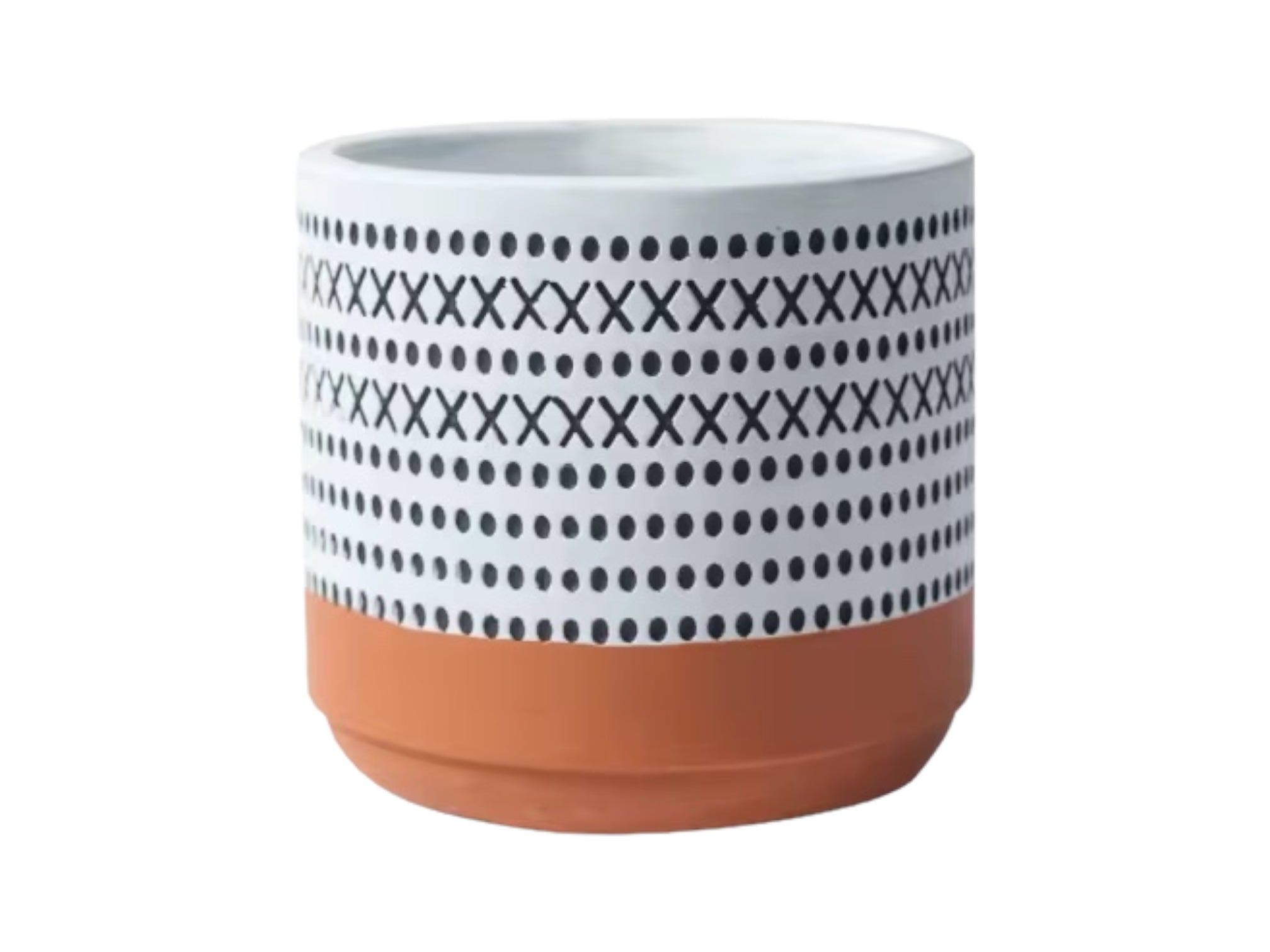 BOHO AURA – Blumentopf für Innen- und Außenbereiche, Zement, Terracotta-Schwarz-Weiß, Ø 13,5 cm, handgefertigt