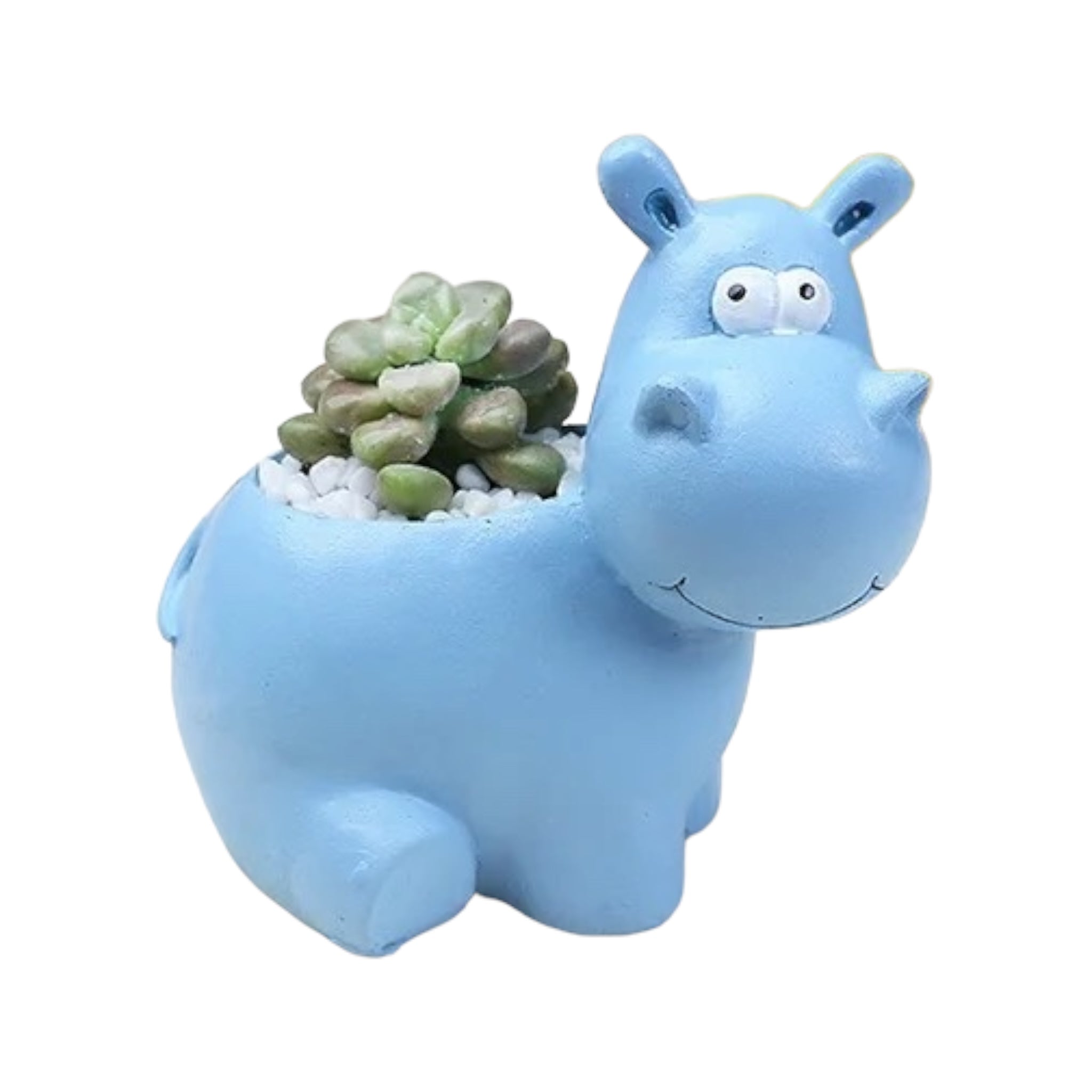 NILPFERD – Tierblumentopf für Innenbereiche, Kunstharz, Blau, Ø 8 cm, mit Drainageloch