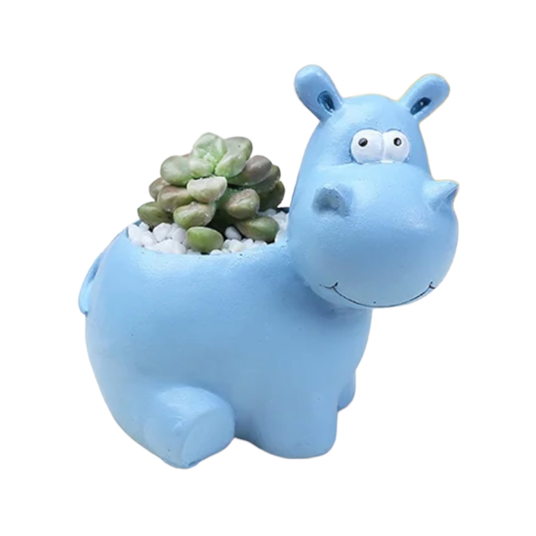 NILPFERD – Tierblumentopf für Innenbereiche, Kunstharz, Blau, Ø 8 cm, mit Drainageloch