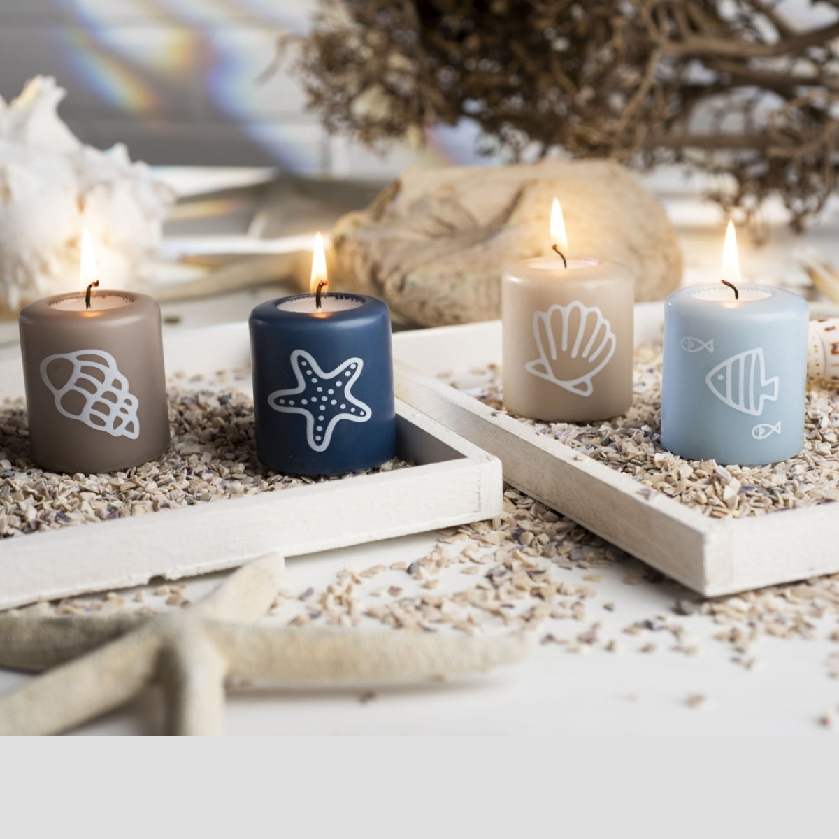 Stumpenkerzen Mix Maritim 4er Set - Safe Candle -KAKTOS Living