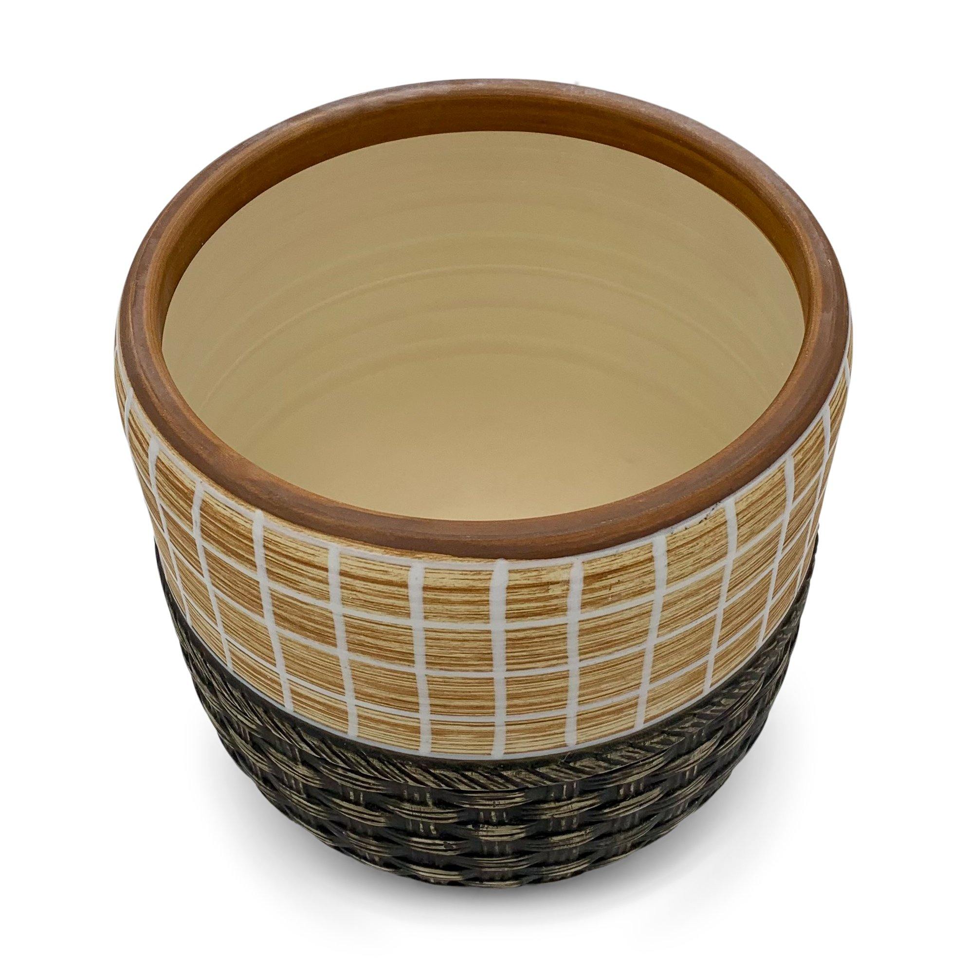 Blumentopf handbemalt Ø17cm beige/braun, 19cm hoch, mit Loch -KAKTOS Pflanzgefäße & Zubehör