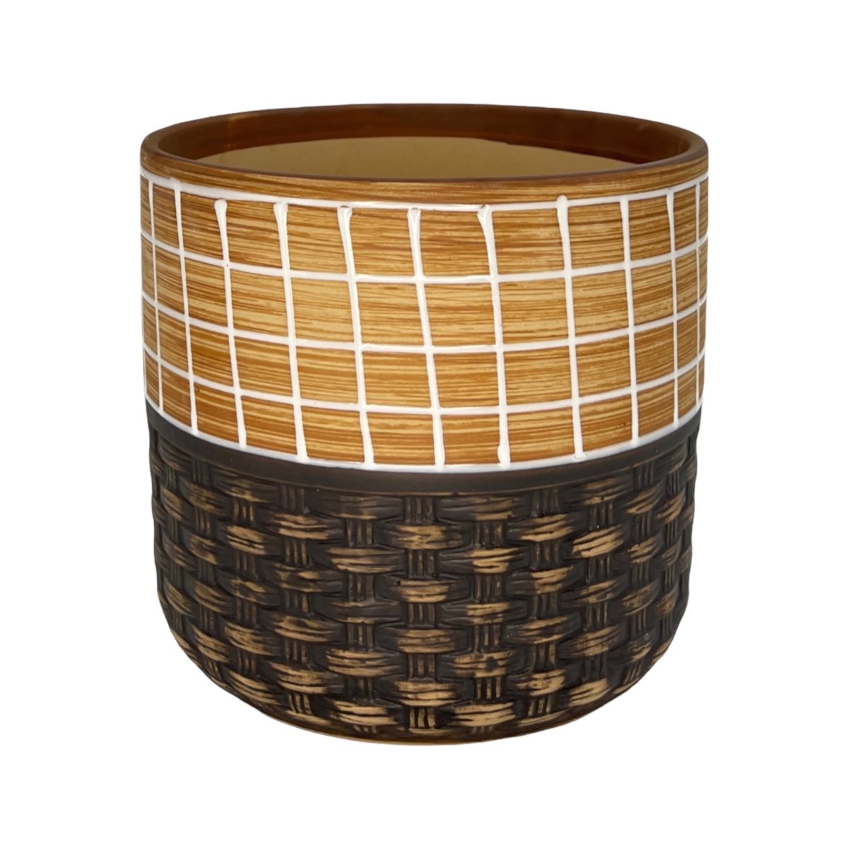 Blumentopf handbemalt, Ø17cm, 19cm hoch,beige/braun, mit Loch - Leichte Fehler -KAKTOS