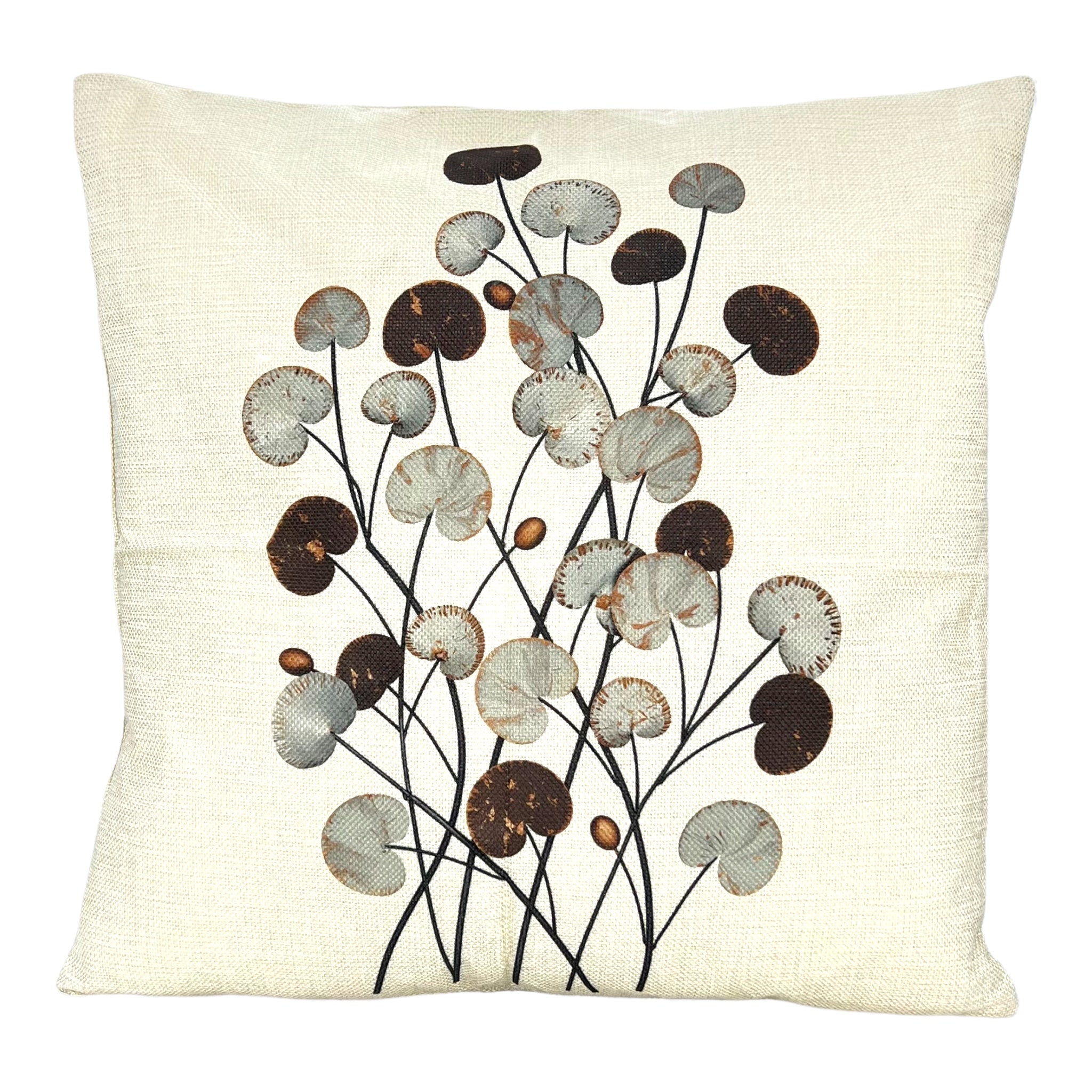 Kissenhülle, Leinen mit Pflanzenmotiv, beige, 45x45 cm -KAKTOS Pflanzen & Zubehör