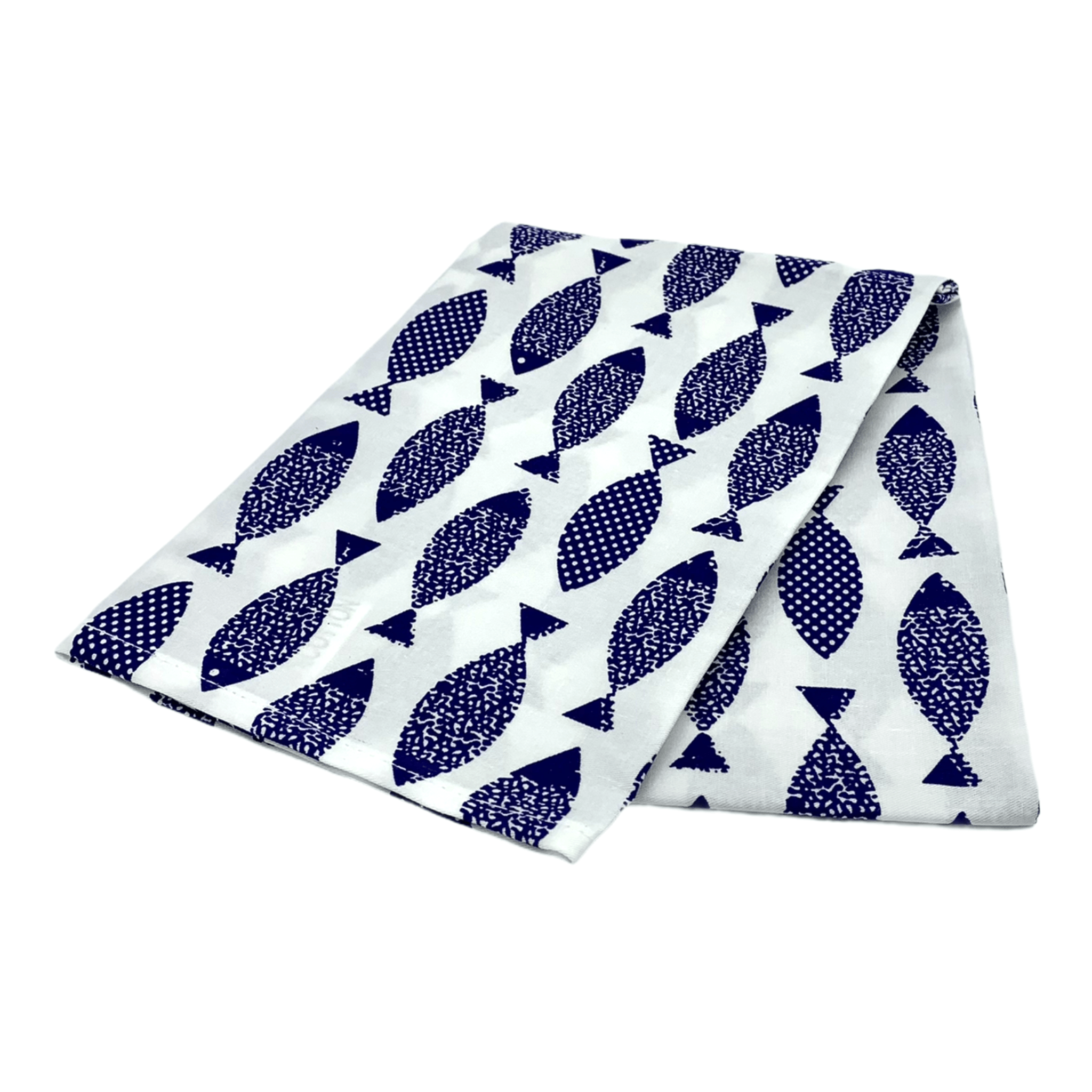 Kreta - Geschirrtuch - Dark Blue Fish - 100% Baumwolle -KAKTOS Pflanzen & Zubehör