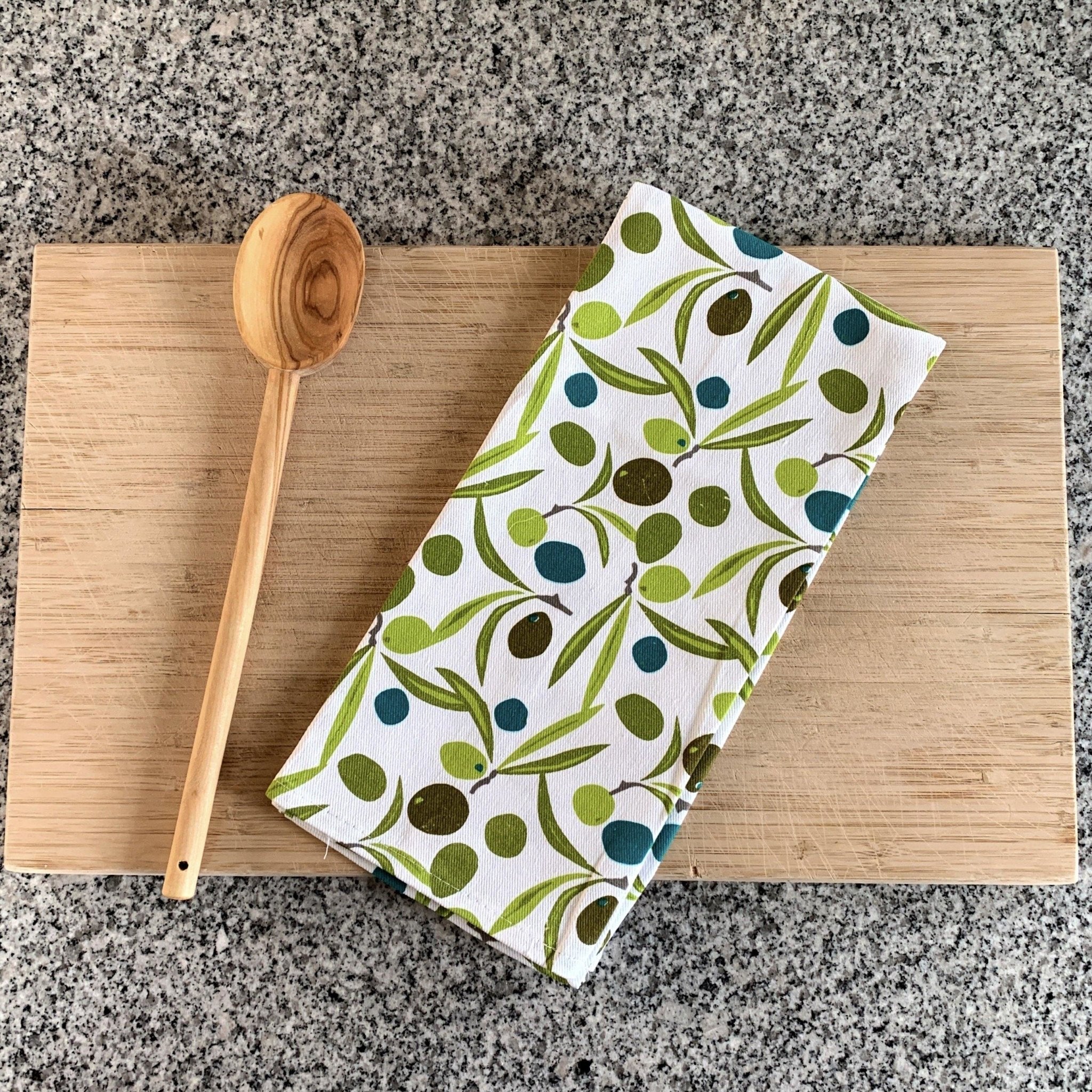 Naxos - Geschirrtuch - Olivenmuster auf Weiss - 100% Baumwolle -KAKTOS Pflanzen & Zubehör