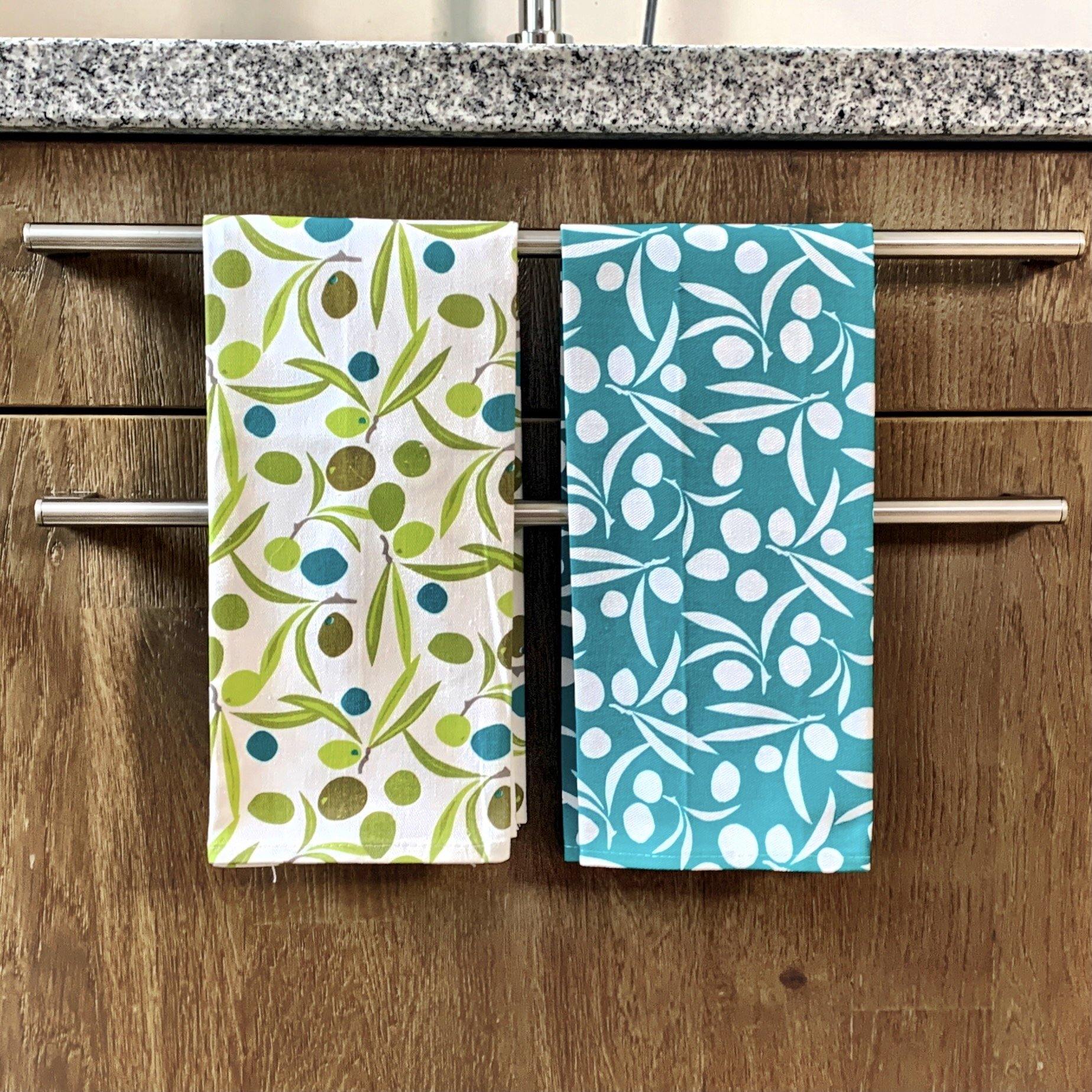 Naxos - Geschirrtuch - Olivenmuster auf Weiss - 100% Baumwolle -KAKTOS Pflanzen & Zubehör