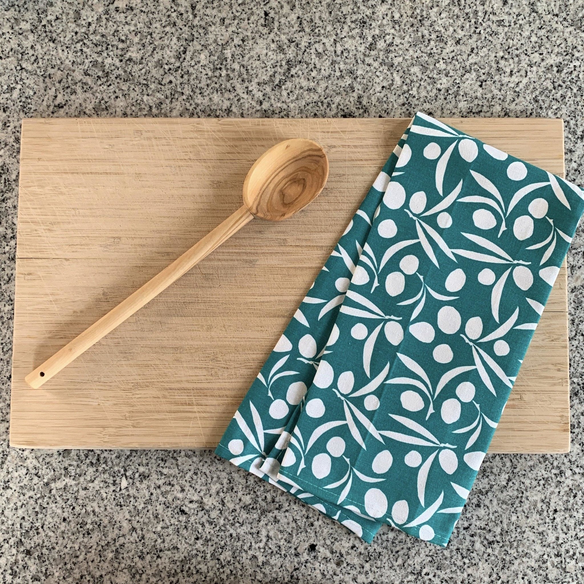 Paros - Geschirrtuch - Oliven auf türkies-blau - 100% Baumwolle -KAKTOS Pflanzen & Zubehör