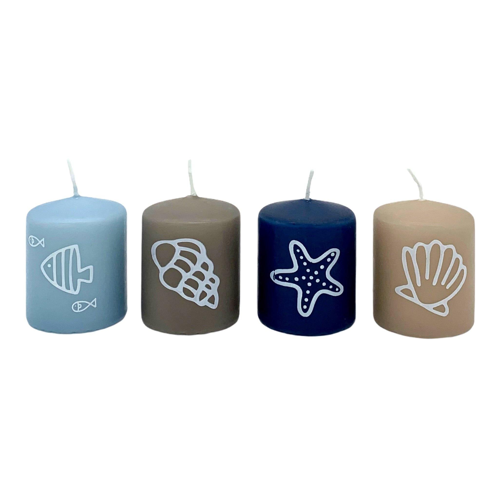 Stumpenkerzen Mix Maritim 4er Set - Safe Candle -KAKTOS Pflanzen & Zubehör