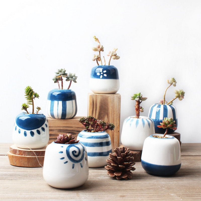 5er Set Mini-Sukkulententopf mit Loch- Ø6cm - Japanisch blau -KAKTOS Pflanzgefäße &amp; Zubehör
