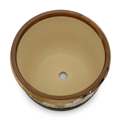 Blumentopf handbemalt, Ø17cm, 19cm hoch, florales Muster, beige/braun, mit Loch -KAKTOS Pflanzgefäße &amp; Zubehör