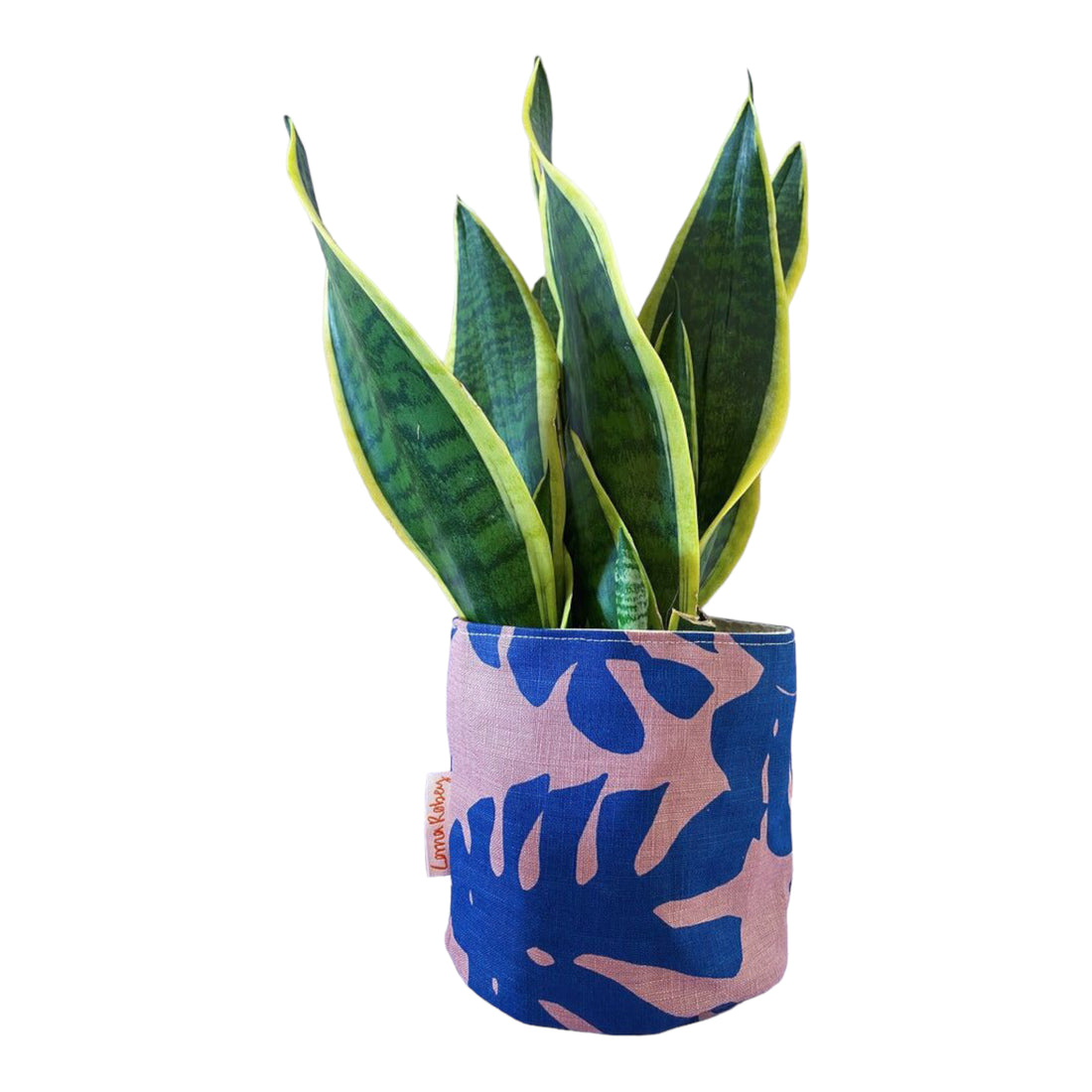LORNA – Blumentopfhülle für Innenbereiche, Leinen &amp; Baumwolle, Lavendelblau mit Blattdruck, Ø 12,5 cm, handbedruckt in Großbritannien