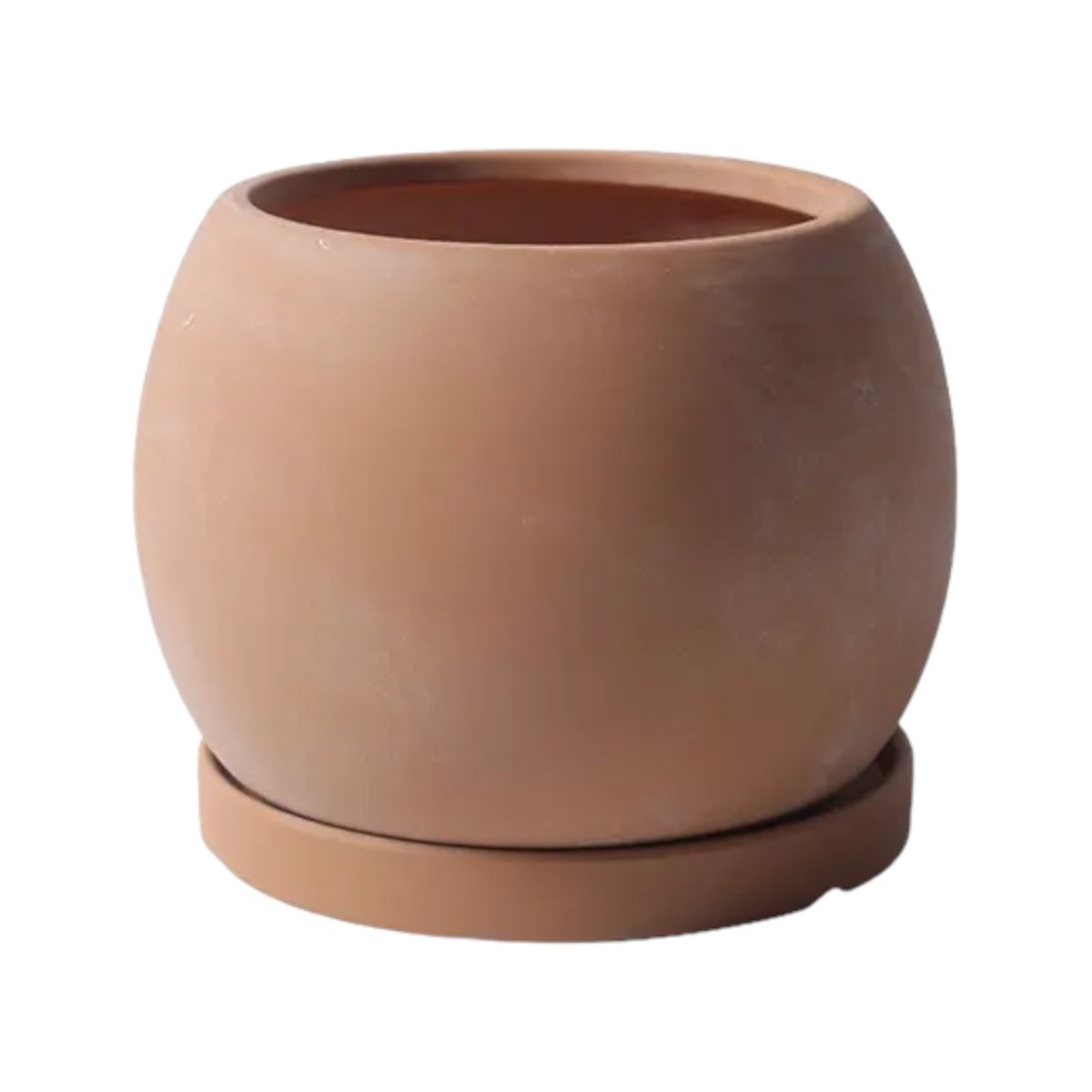 Keramik-Blumentopf, Kugelform, mit Untersetzer, Terracotta -KAKTOS