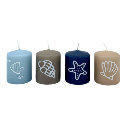 Stumpenkerzen Mix Maritim 4er Set - Safe Candle -KAKTOS Pflanzen &amp; Zubehör